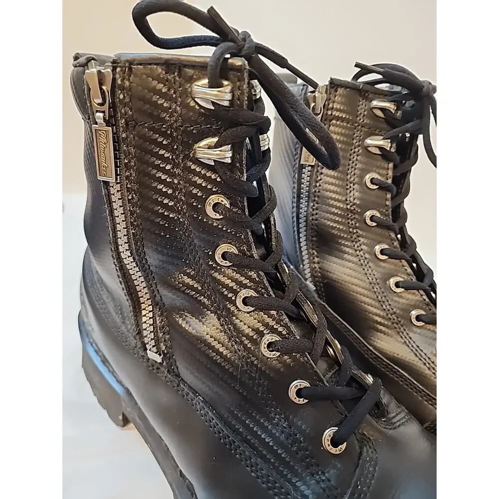 Milwaukee MB408 Accelerator Mens Size 12 Black Leather Dual Zip Motorcycle Boots